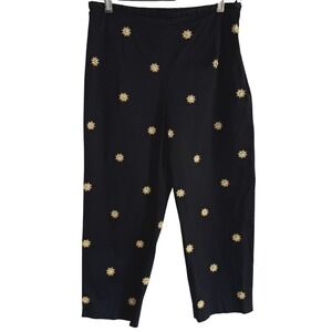 VTG Talbots Embroidered Cropped Pants 10 P Black Daisy Cottagecore Spring Whimsy